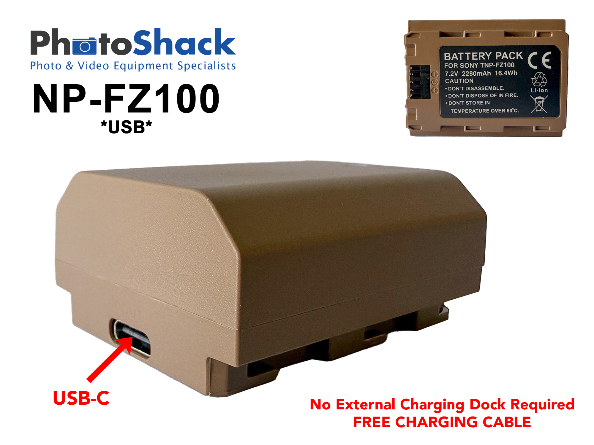 Sony NP-FZ100 Replacement Battery - Built-in USB Charging