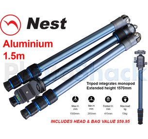 Nest 1.5m Aluminium Traveller Tripod 4 section