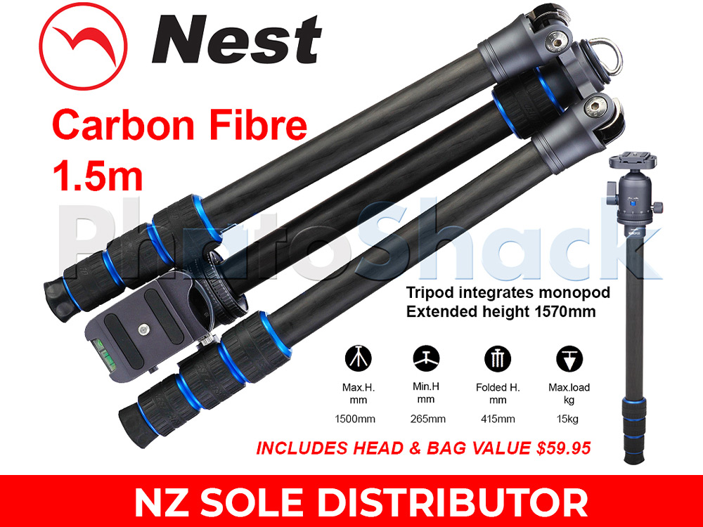 Nest 1.5m Carbon Fibre Traveller Tripod 4 section
