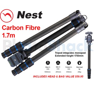 Nest 1.7m Carbon Fibre Traveller Tripod 4 section