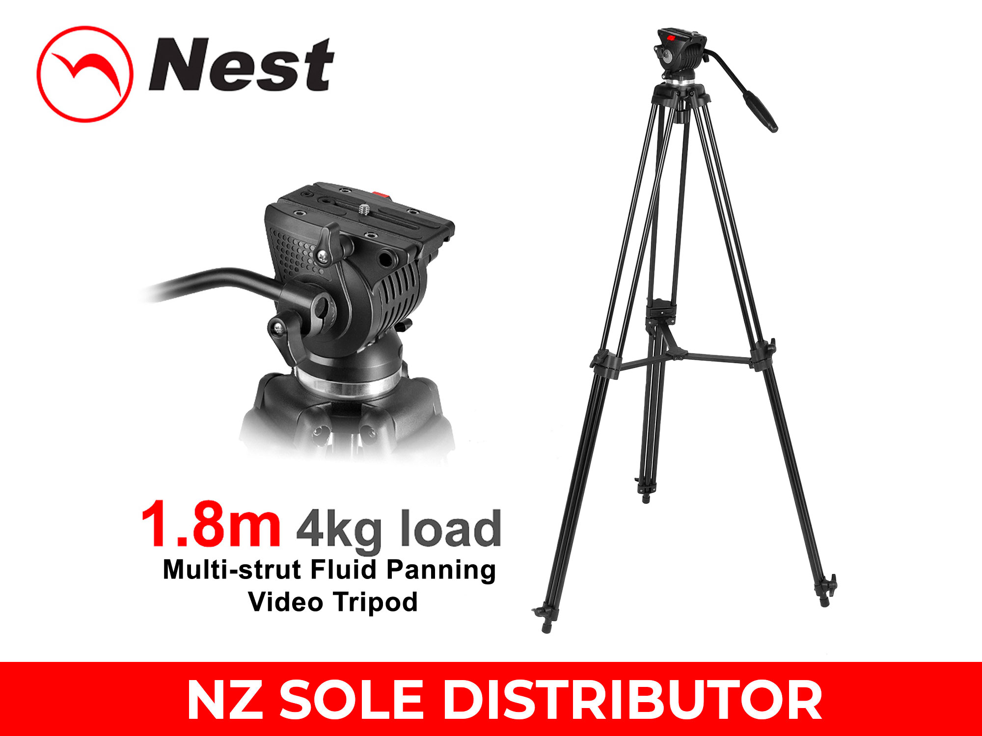 1.8m Fluid Panning Video Tripod - Nest NT-777