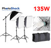 Continuous Lighting Set with 3 135W Lights + Softboxes + Boom Stand & Bulbs