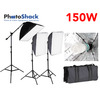 Continuous Lighting Set with 3 150W Lights + Softboxes + Boom Stand & Bulbs